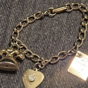 Vintage 1950s Novelty Charm Bracelet Telephone Diary Heart Rhinestone  Kitsch